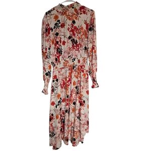 Nanette Lepore Floral Hi Lo Maxi Dress Smock Waist Size 10